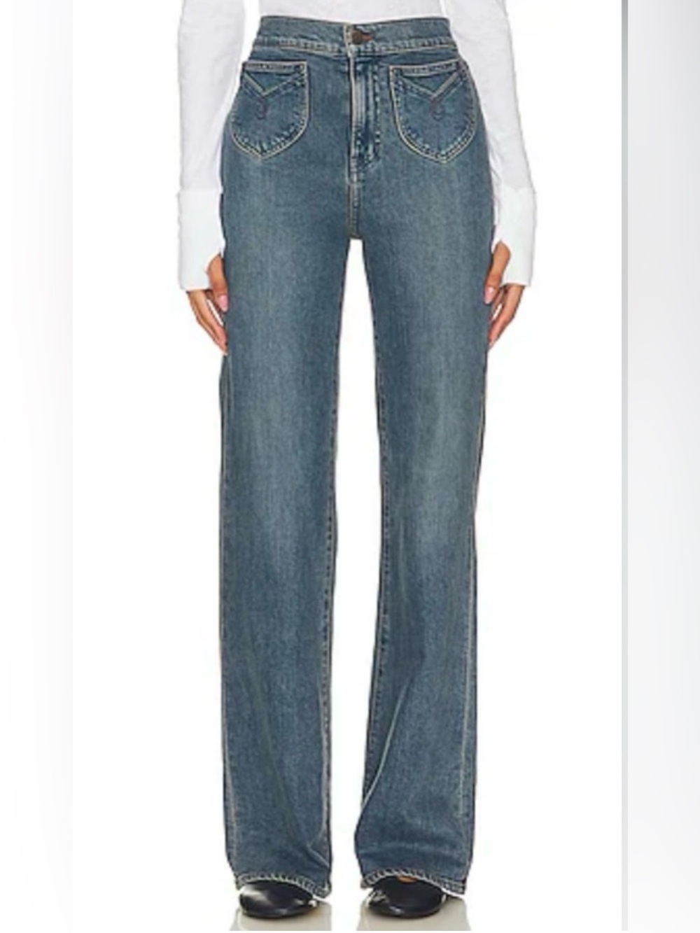 Veronica Beard High-Rise Wide-Leg Medium Wash Crosbie Jeans, Size 30